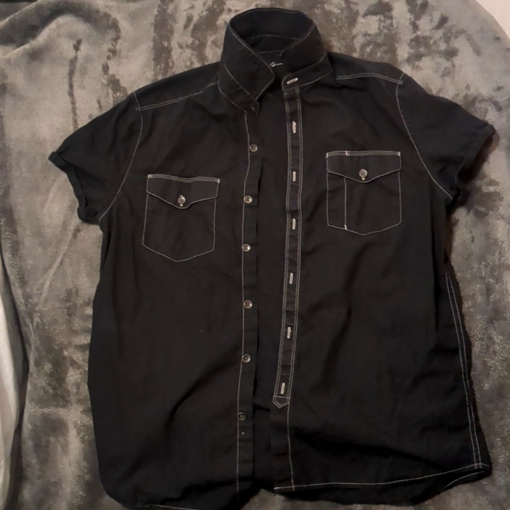 Kenneth Cole button down shirt Mens black short sleeve
